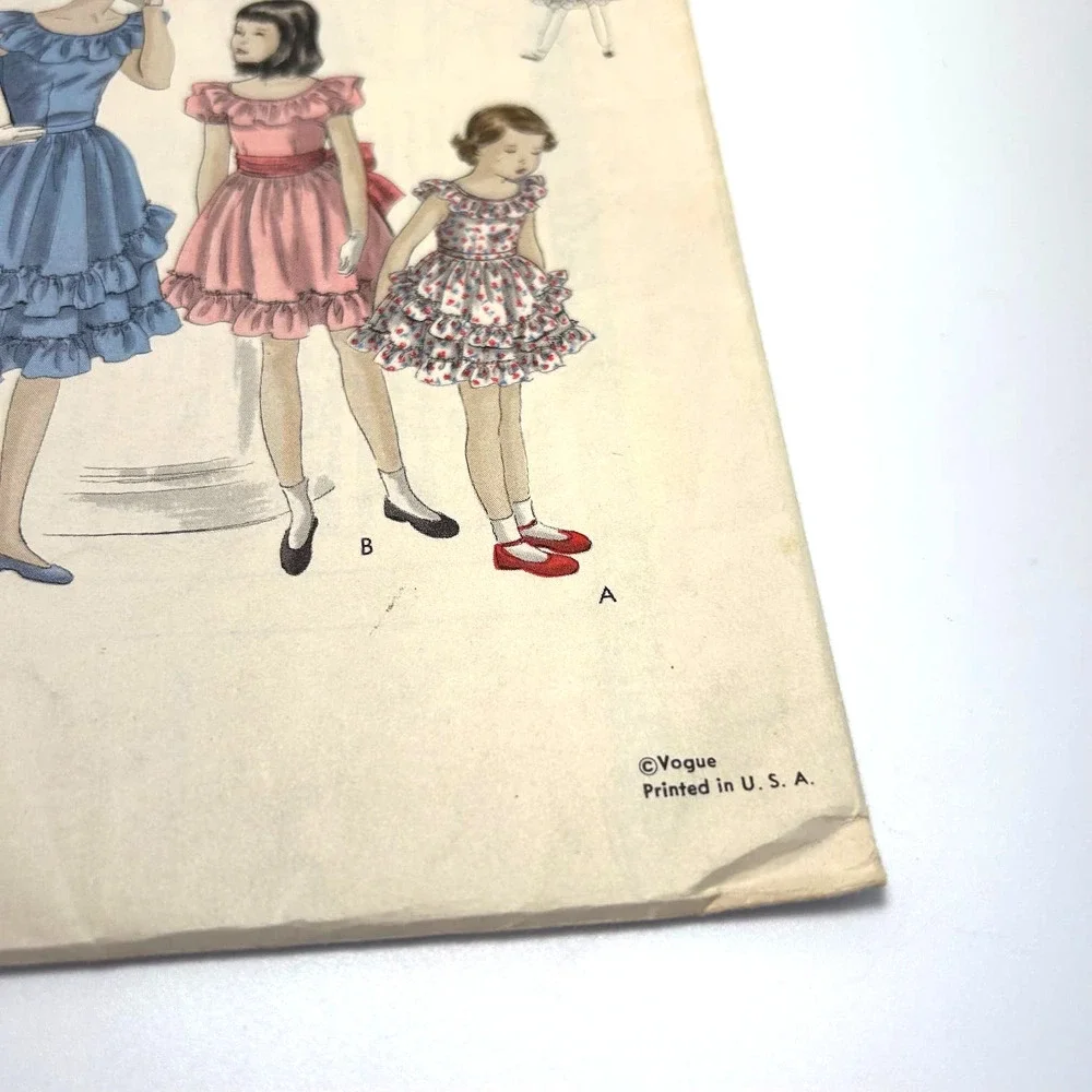 Vogue Vintage 1940's Pattern #2568 Girls One Piece Ruffle Dress Size 6 Years HTF